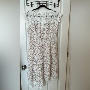 Eliza J Lace Asymmetrical Fit & Flare Dress